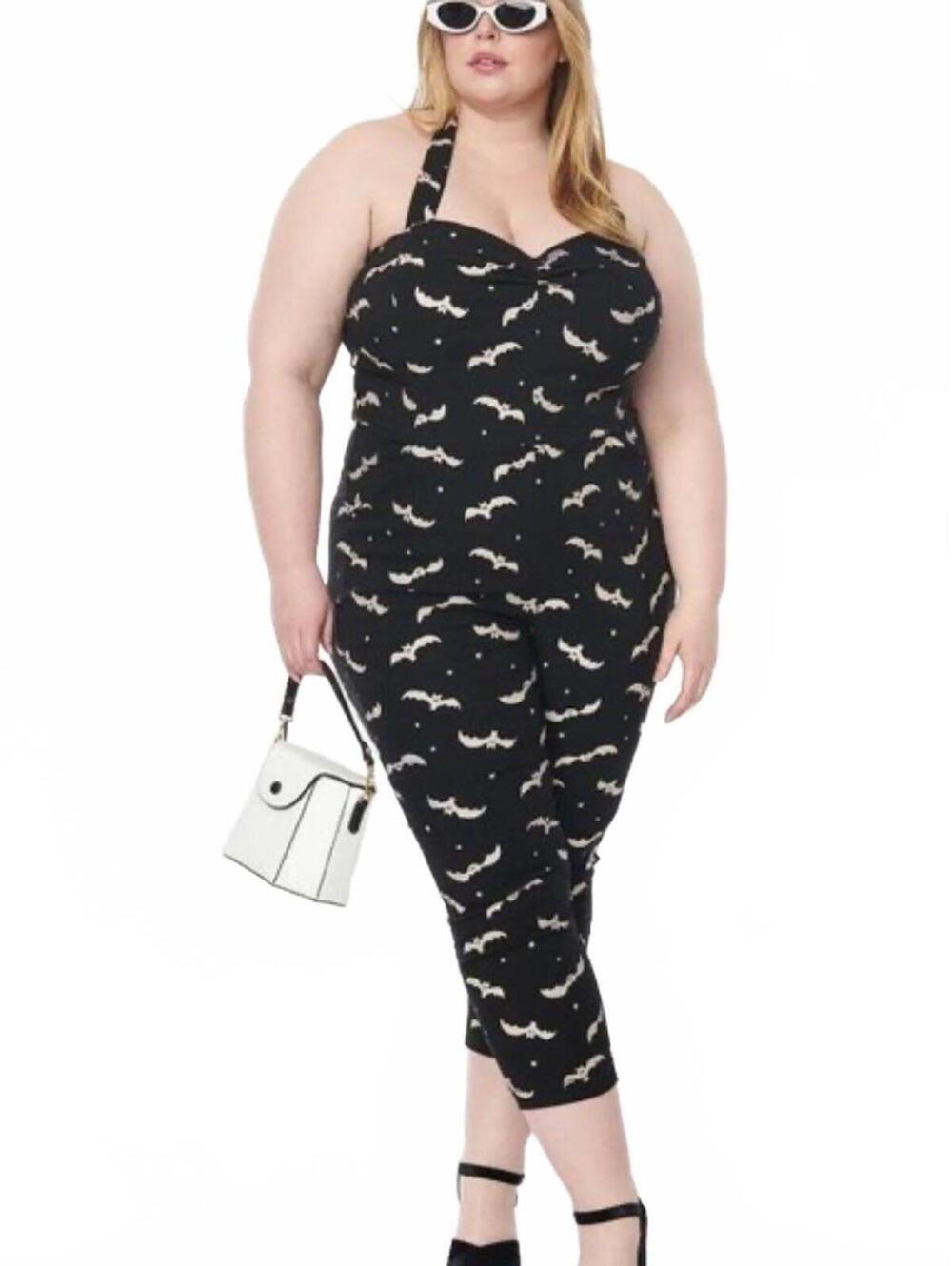 Unique Vintage Marcel Bat Print Jumpsuit Black Halloween Retro Pin Up